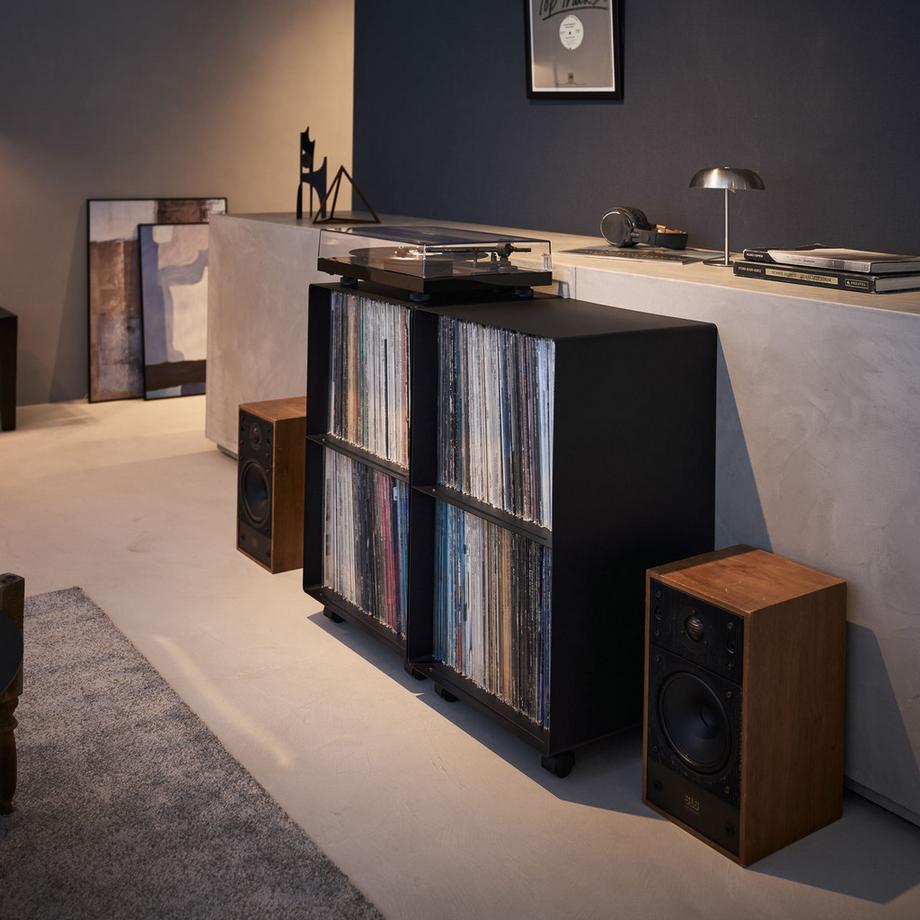 Yamazaki 2-stöckiges Schallplatten-Regal mit Rollen TOWER  