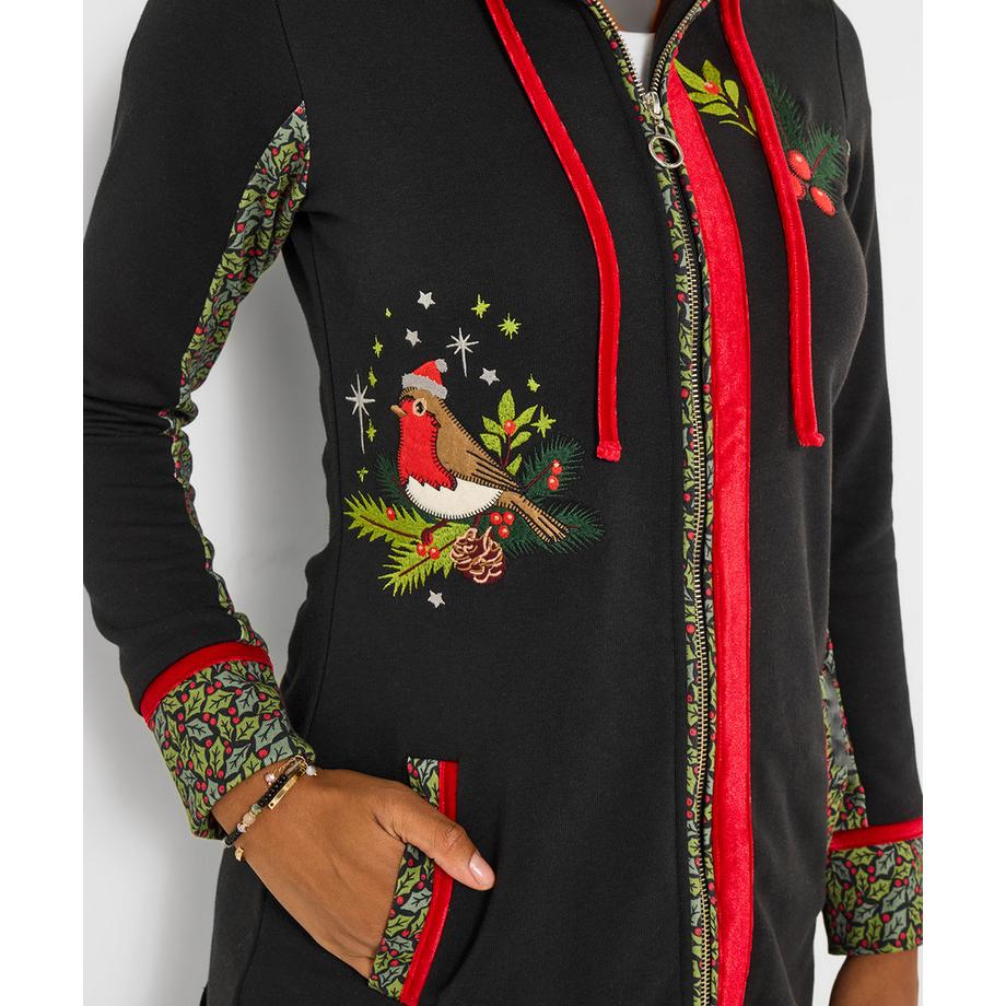 Joe Browns Felpa con cappuccio festiva con stampa pettirosso  