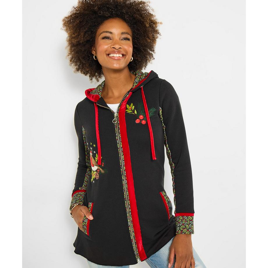 Joe Browns Felpa con cappuccio festiva con stampa pettirosso  