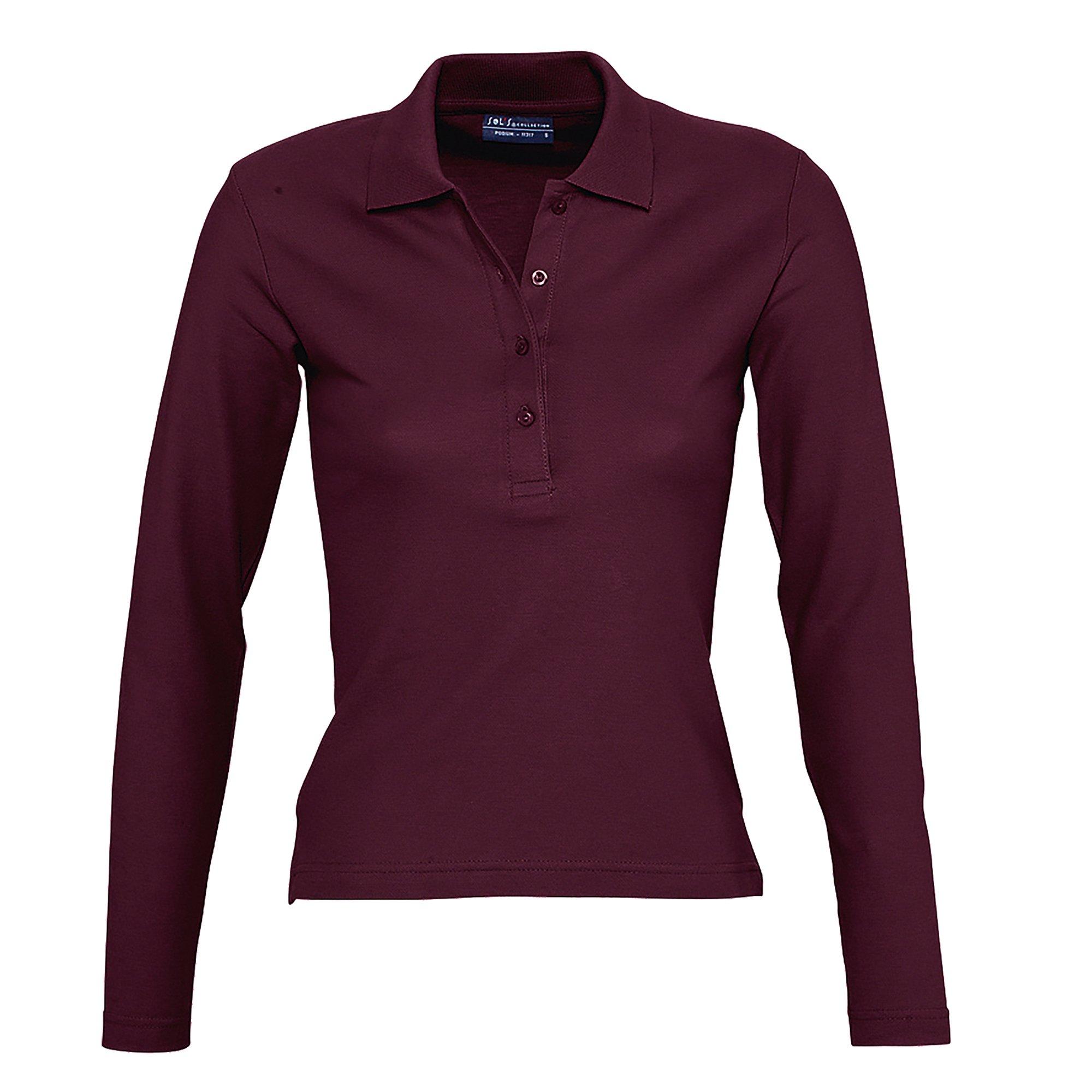 Image of Podium Pique Poloshirt, Langarm Damen Weinrot M