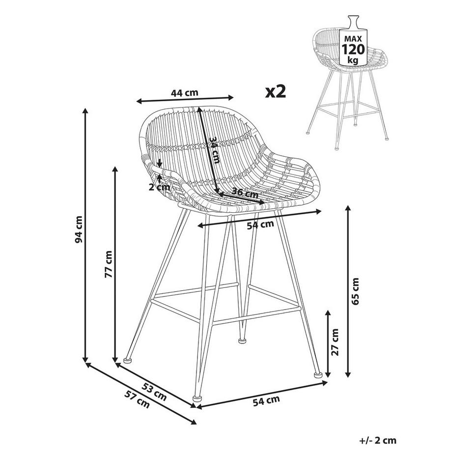 Beliani Set mit 2 Barstühlen aus Rattan Boho TERRELL  