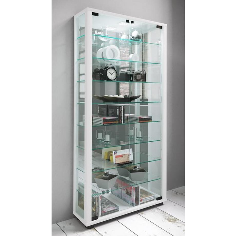 VCM Holz Glas Vitrine Sammel Glasvitrine Schaukasten Standvitrine Lumo Maxi Spiegel, ohne LED Beleuchtung  