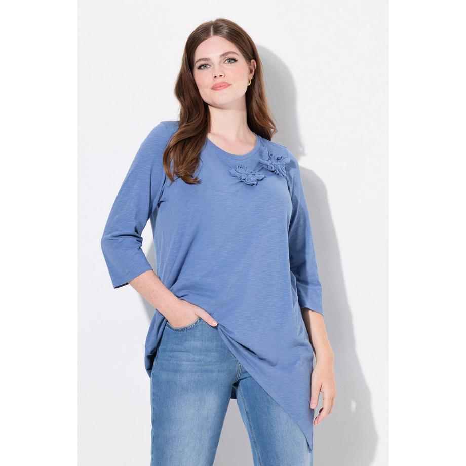 Ulla Popken Chemise Fleurs 3D Col Rond Manches 3/4  