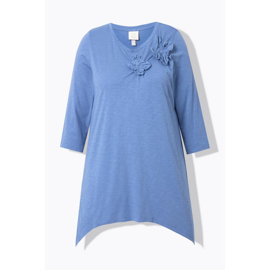 Ulla Popken Chemise Fleurs 3D Col Rond Manches 3/4  