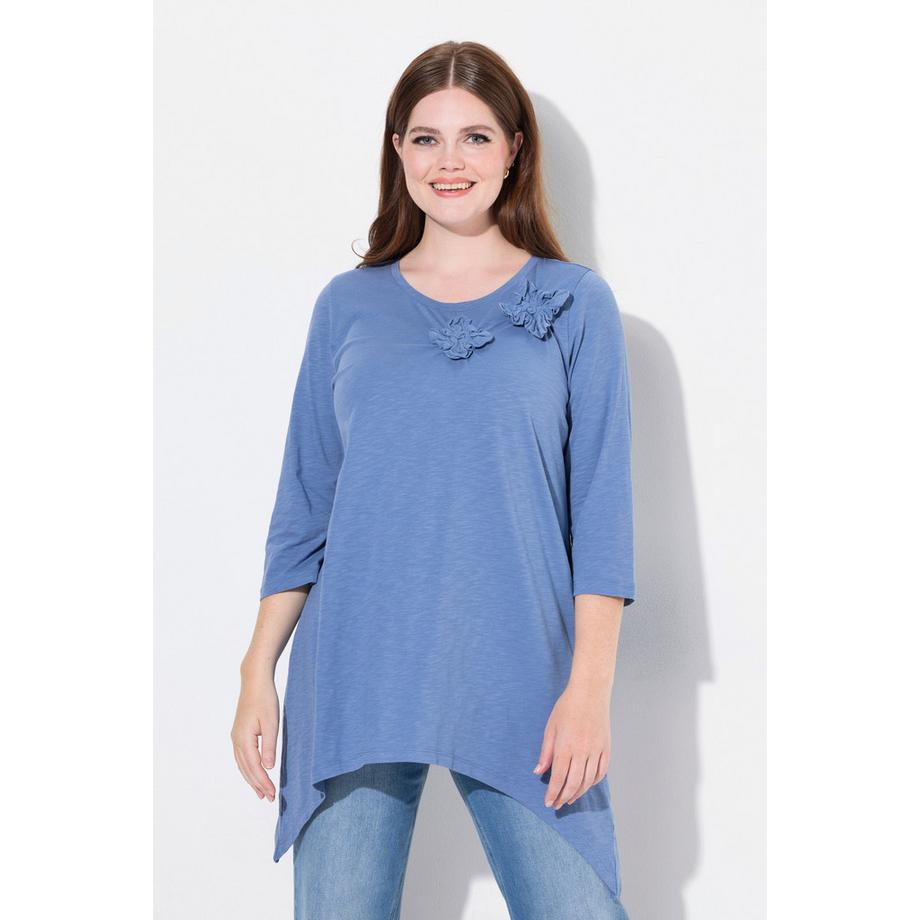 Ulla Popken Chemise Fleurs 3D Col Rond Manches 3/4  