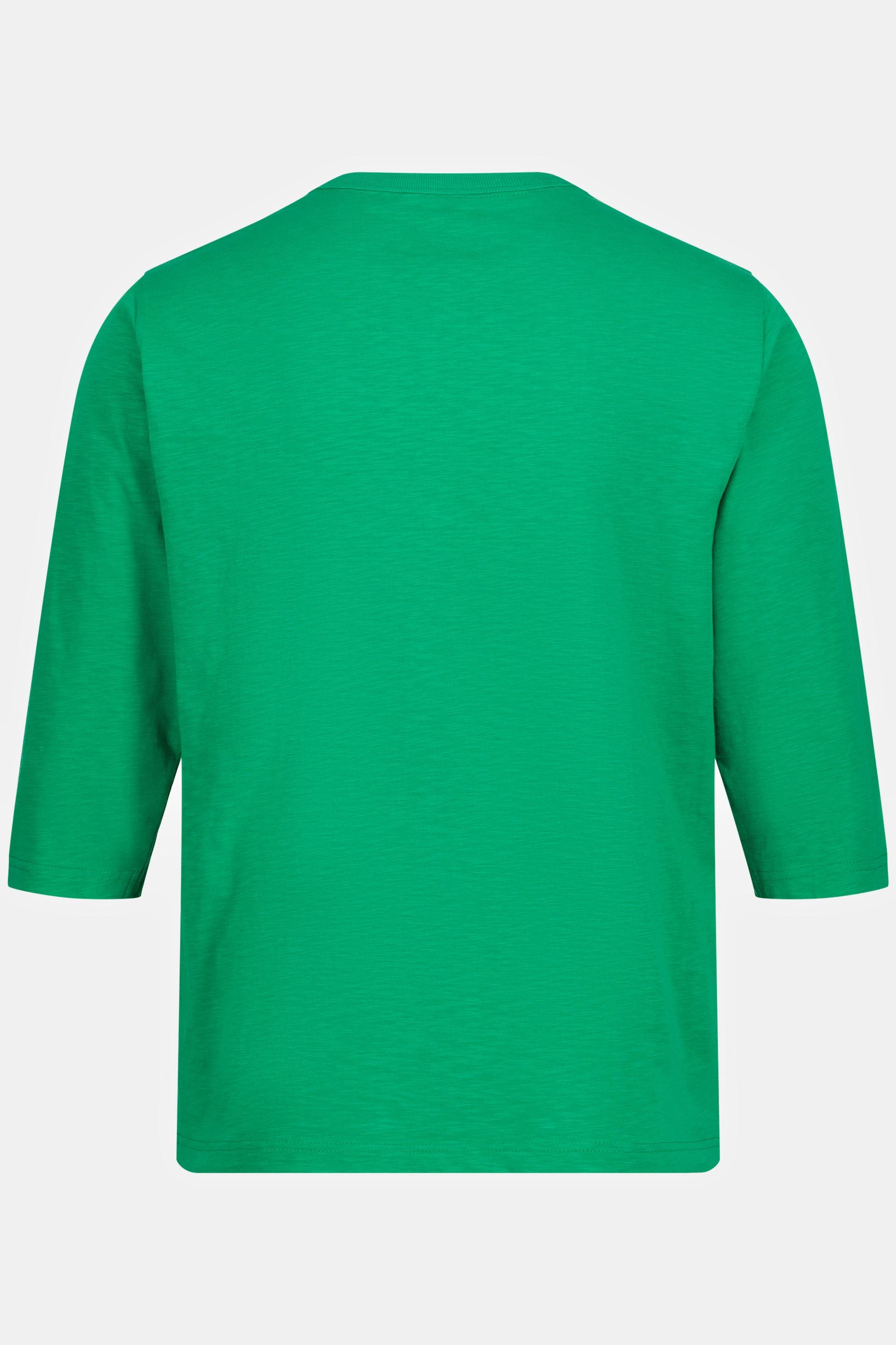 JP1880  T-shirt in jersey fiammato con stampa e maniche a 3/4 verde smeraldo 