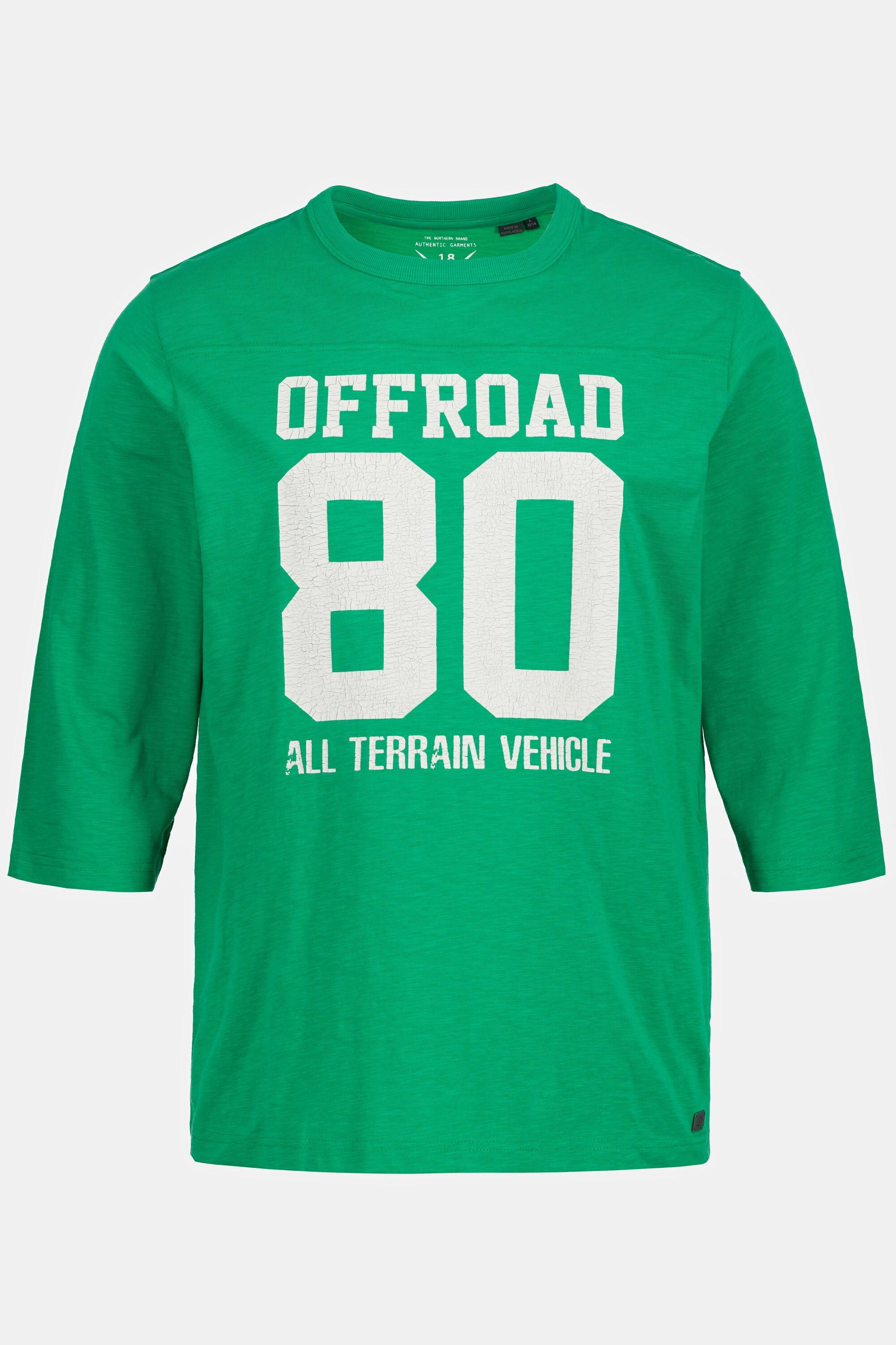 JP1880  T-shirt in jersey fiammato con stampa e maniche a 3/4 verde smeraldo 