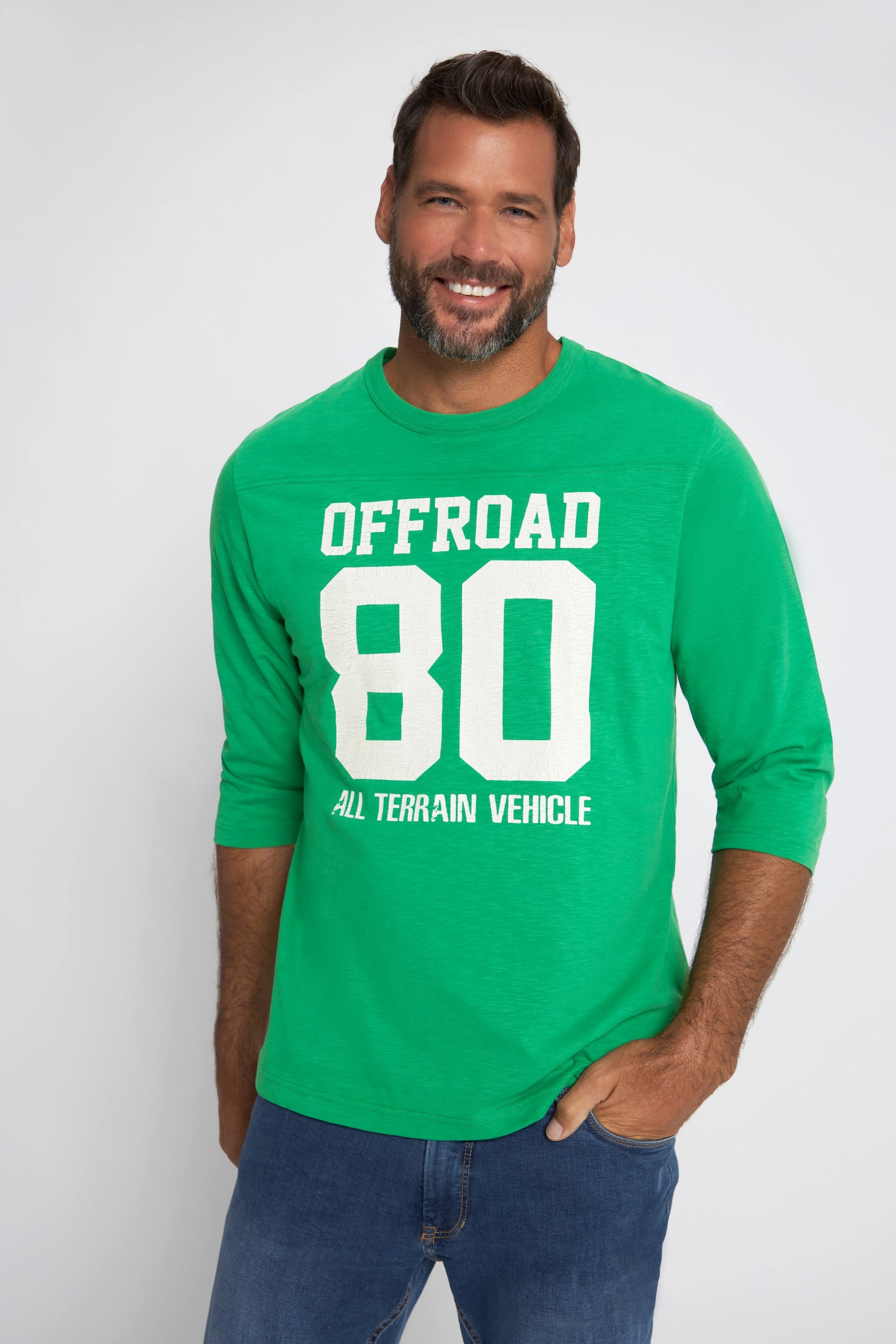 JP1880  T-shirt in jersey fiammato con stampa e maniche a 3/4 verde smeraldo 