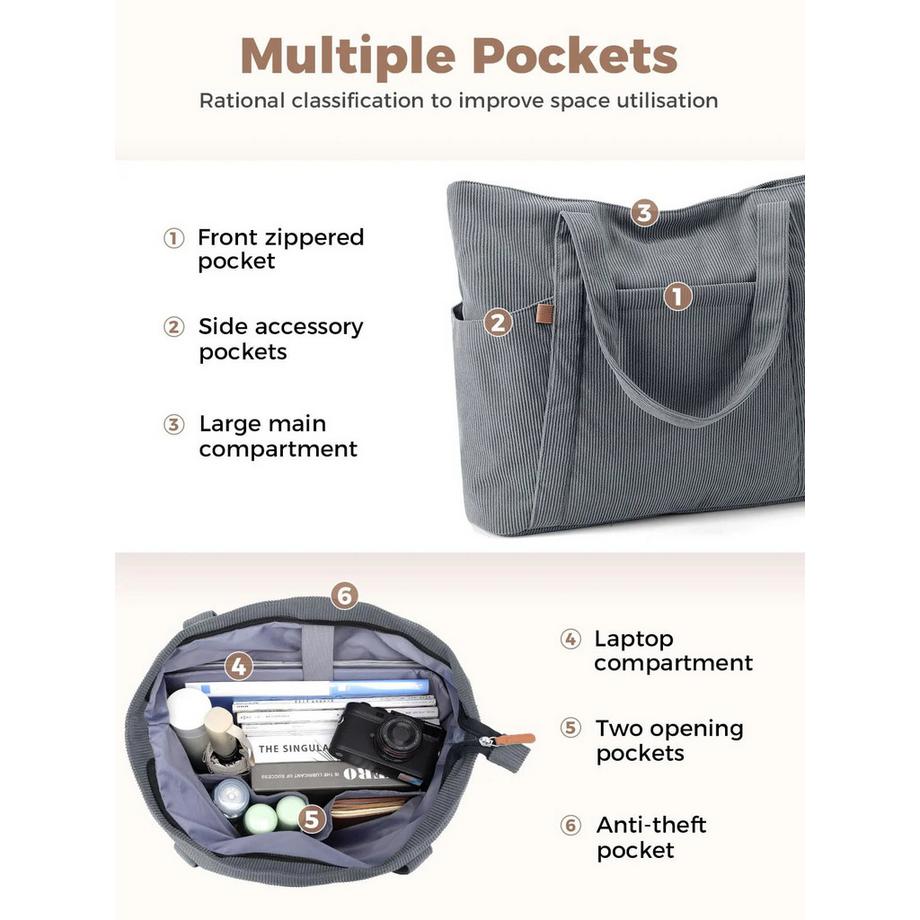 Only-bags.store Cordtasche mit Reissverschluss grosse Einkaufs Strand Laptoptasche  