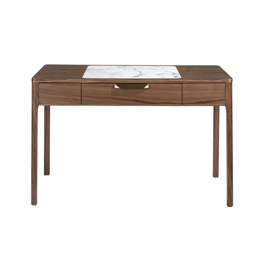 ANGEL CERDA  Schminktisch aus Nussbaumholz miter und glänzender Glasplatte in Marmoroptik 