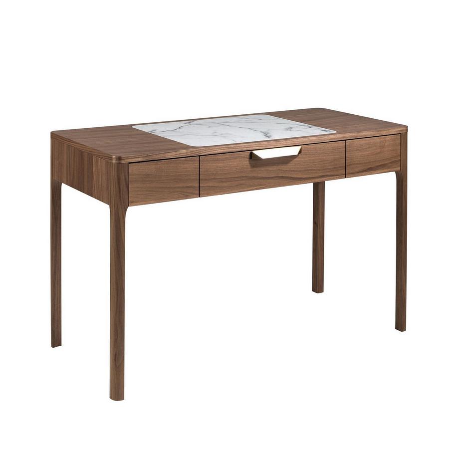 ANGEL CERDA  Schminktisch aus Nussbaumholz miter und glänzender Glasplatte in Marmoroptik 