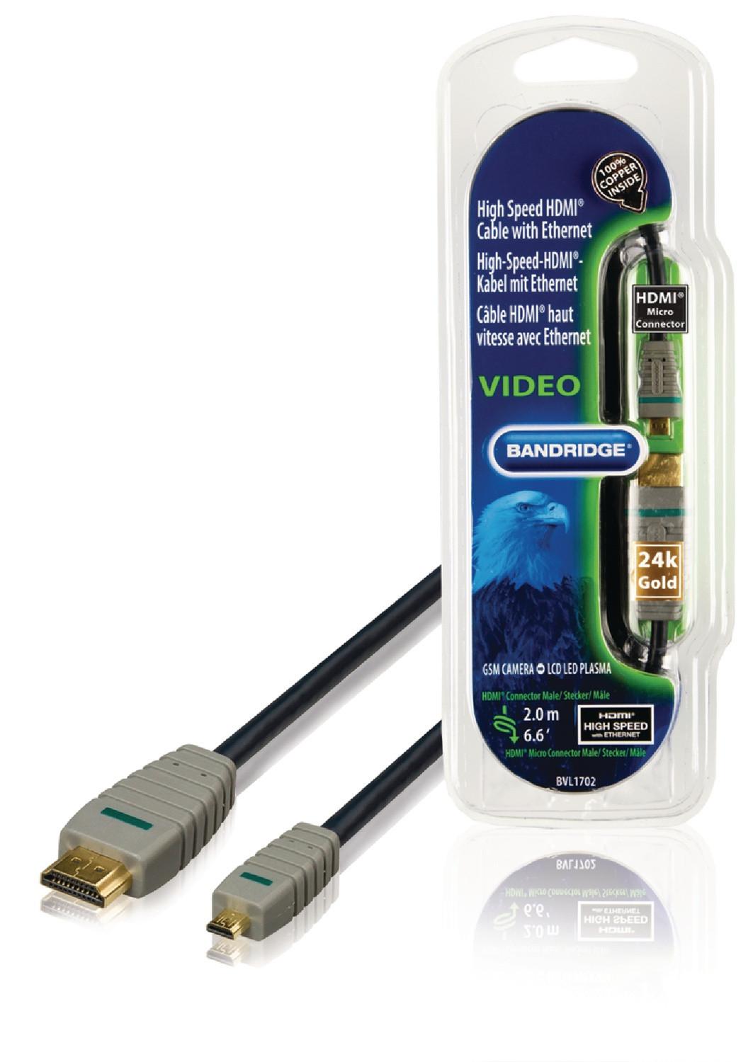 Image of Hochgeschwindigkeits-HDMI-Kabel mit Ethernet-HDMI-Anschluss - HDMI-Micro-Stecker 2,00 m Blau