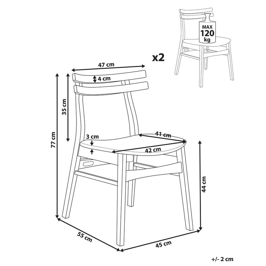 Beliani Set di 2 sedie da pranzo en Legno di caucciù Retrò CYNTHIANA  