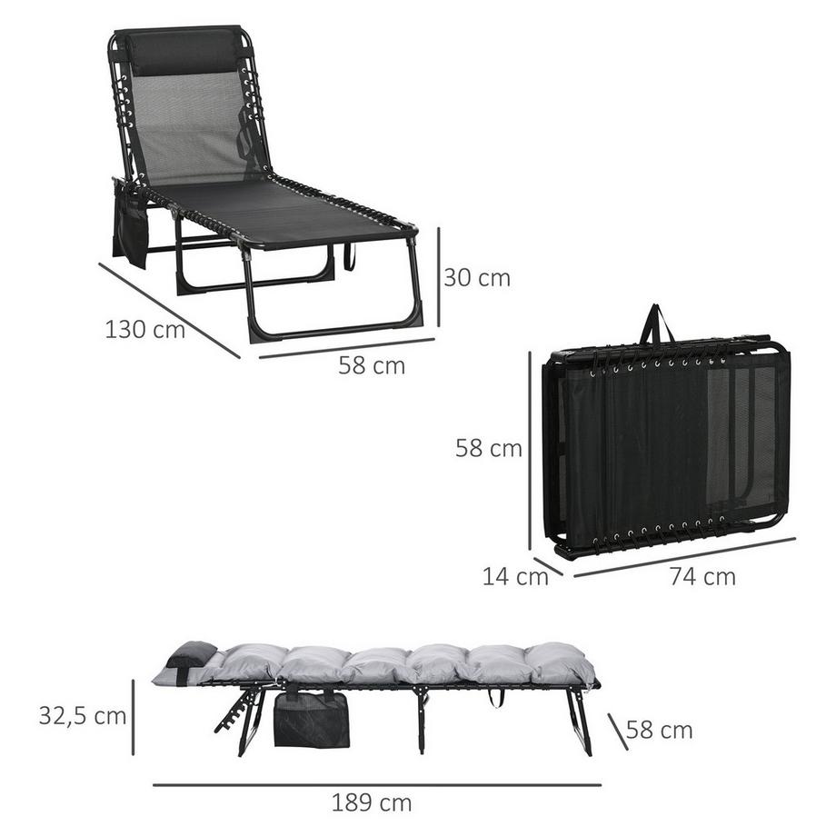 Northio  Feldbett, Klappbett, Campingliege Mit Tasche, Verstellbar Mit Kopfkissen Bis 120 Kg, Hellgrau, Stahl, Polyester, 58 X 189 X 32,5Cm 