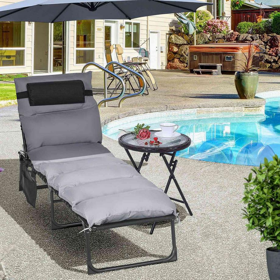 Northio  Feldbett, Klappbett, Campingliege Mit Tasche, Verstellbar Mit Kopfkissen Bis 120 Kg, Hellgrau, Stahl, Polyester, 58 X 189 X 32,5Cm 