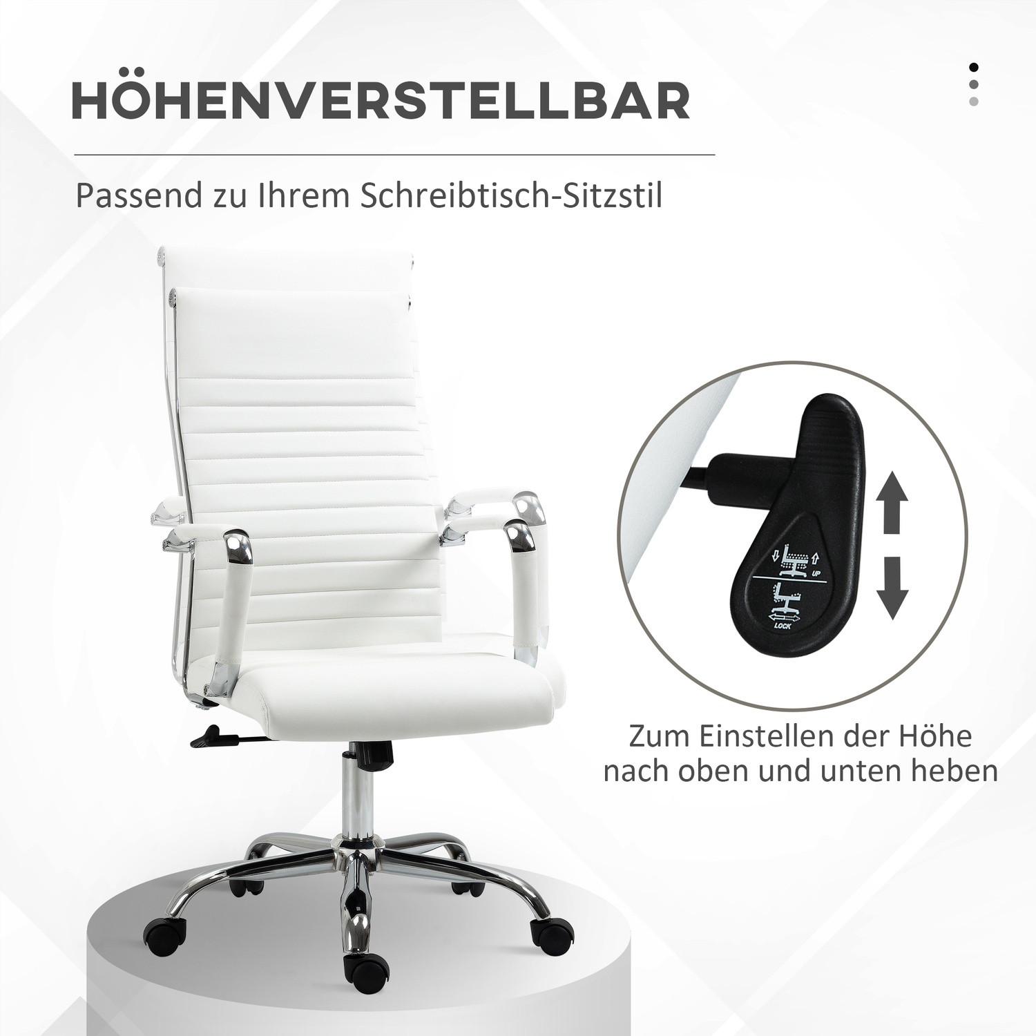 Northio Bürostuhl mit Wippfunktion, Stahlfüße, ergonomisch, 360°-Drehräder, Kunstleder, Belastbarkeit 120 kg, 54 x 62 x 104-114 cm, Weiß  