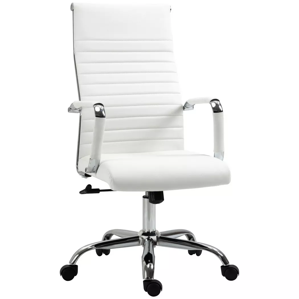 Northio – Bürostuhl mit Wippfunktion, Stahlfüße, ergonomisch, 360°-Drehräder, Kunstleder, Belastbarkeit 120 kg, 54 x 62 104-114 cm, Weiß, One Size