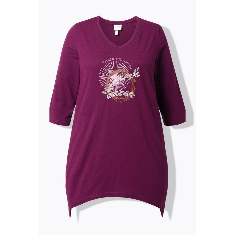 Ulla Popken Broderie Col V Manches 3/4 Coton Bio T-shirt  