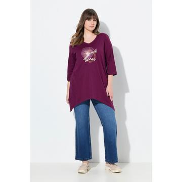 T-shirt en coton bio avec broderie, col V et manches 3/4