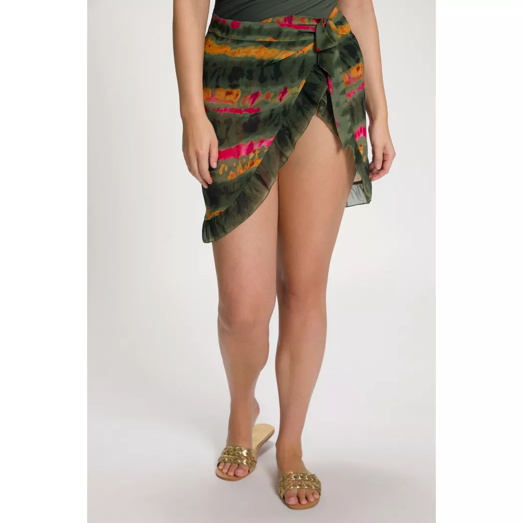 Ulla Popken - Wickelrock, Batikstreifen, Chiffon, Rüsche, für Damen, Grün, Größe 58-62