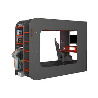 Vente-unique Lit mezzanine gamer Avec bureau rangements Avec LEDs WARRIOR  