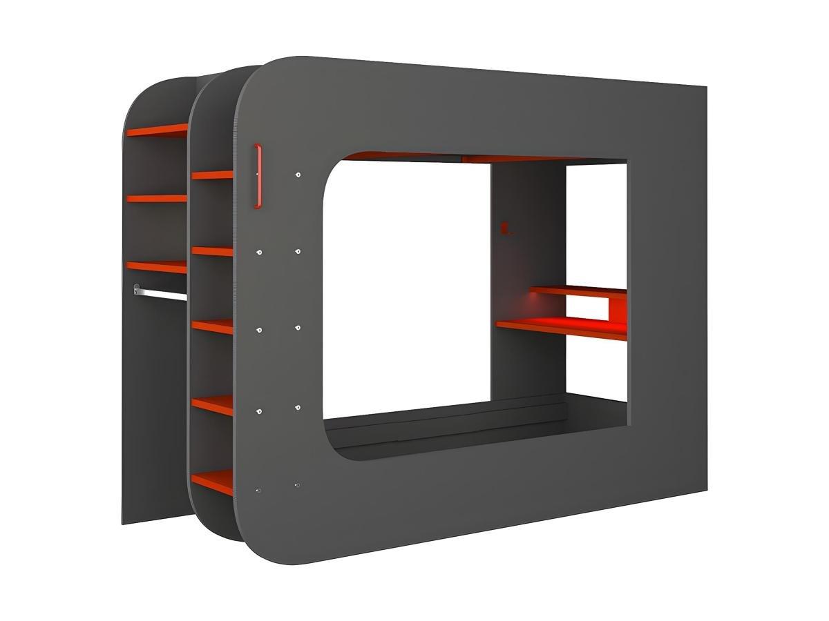 Vente-unique Lit mezzanine gamer Avec bureau rangements Avec LEDs WARRIOR  