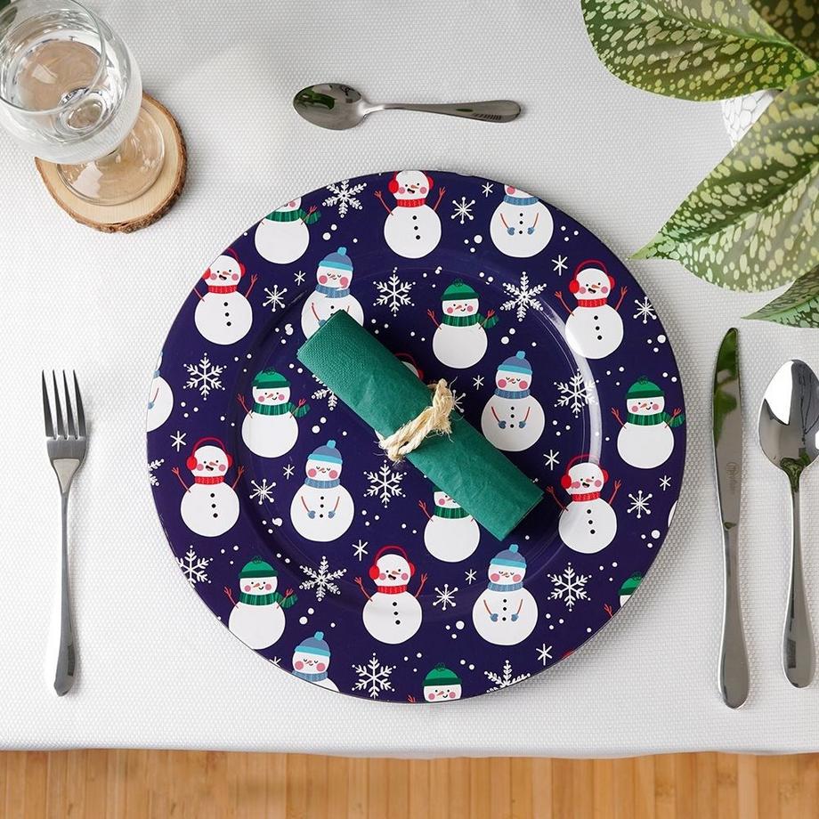 B2X  Set de table rond 33 cm, bleu marine avec motif bonhomme de neige pour Noël 