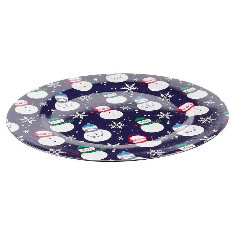 B2X  Set de table rond 33 cm, bleu marine avec motif bonhomme de neige pour Noël 
