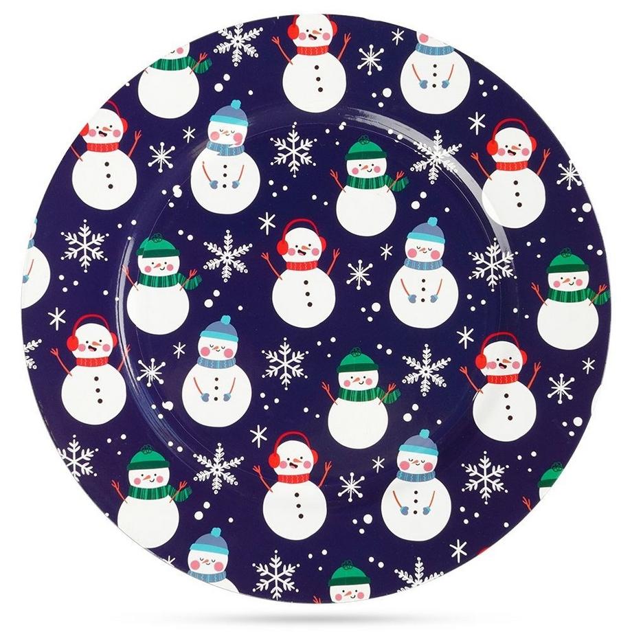 B2X  Set de table rond 33 cm, bleu marine avec motif bonhomme de neige pour Noël 