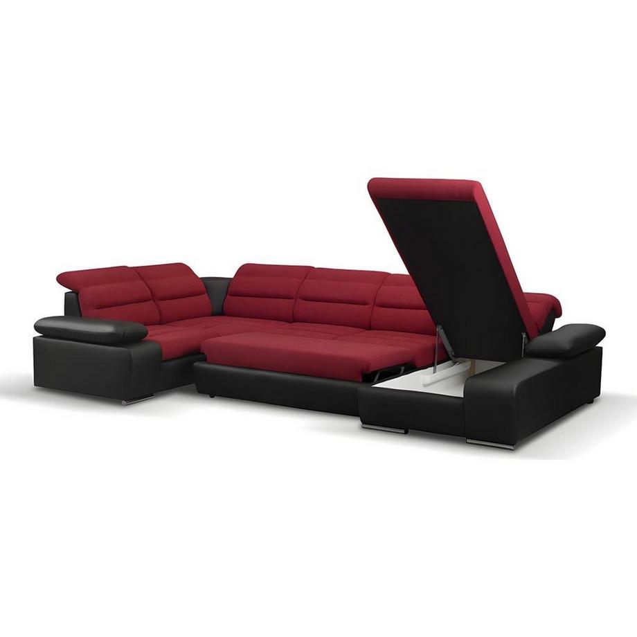 Vente-unique Canapé d'angle panoramique conible en tissu simili BOILEAU Bicolore Angle droit  