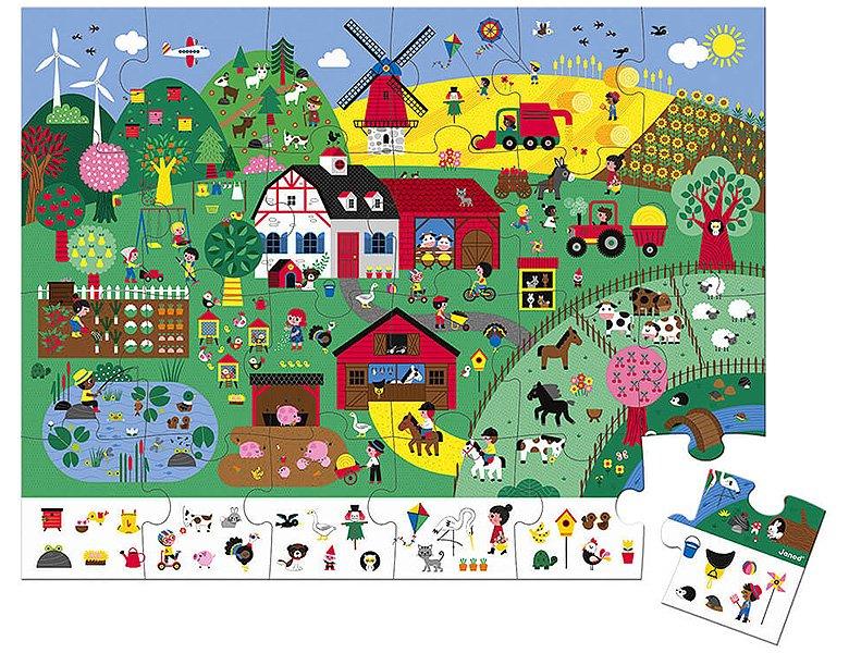 Janod  Puzzle Bauernhof mit Suchspiel (24Teile) 