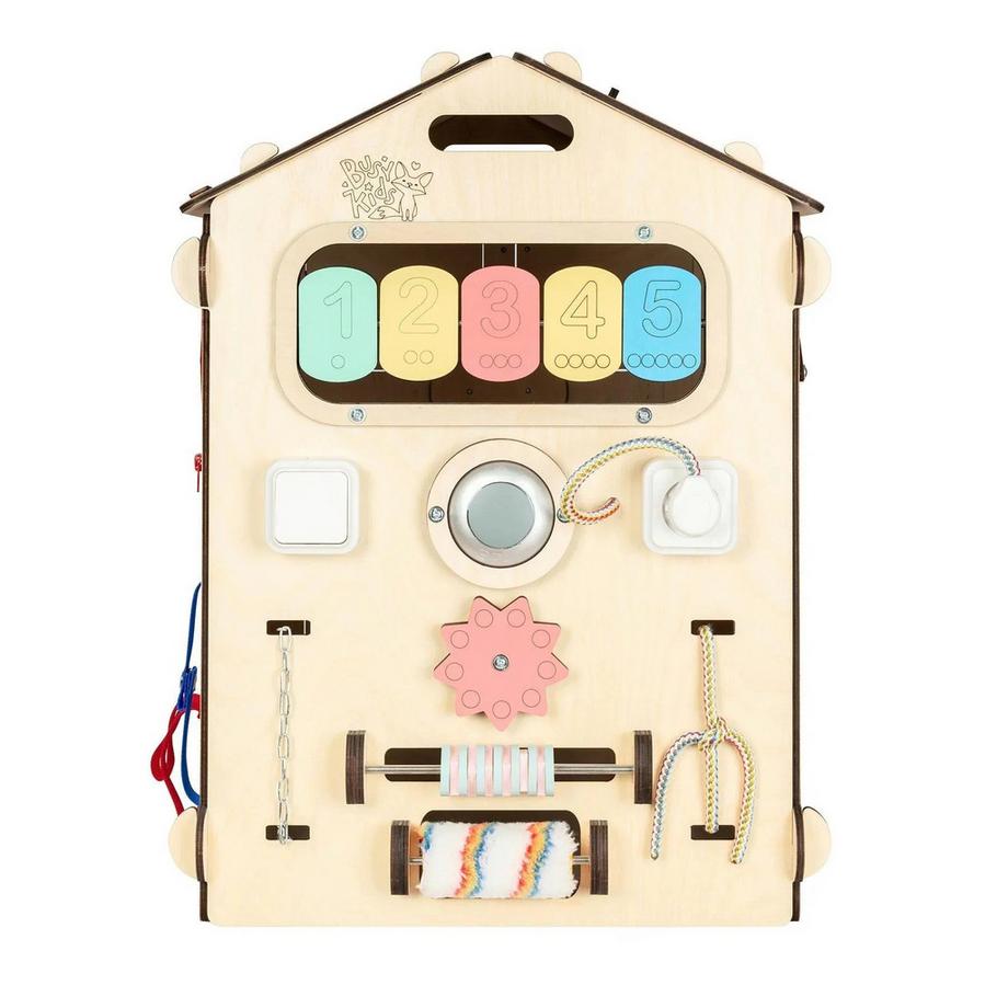 Montessori  Set - BusyBoard Häuschen Natur und kreativer Würfel 