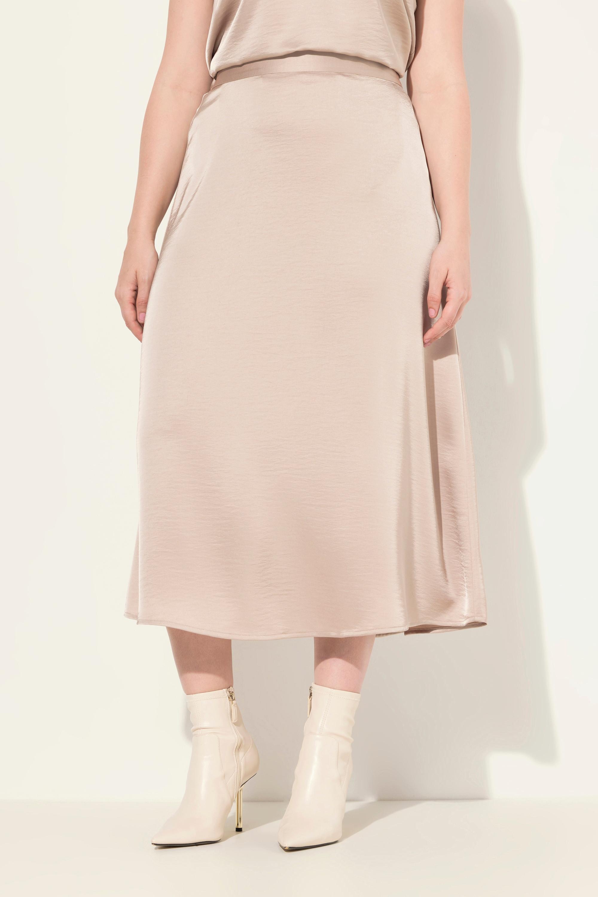 Ulla Popken  Jupe midi en satin, silhouette en A et ceinture confortable 