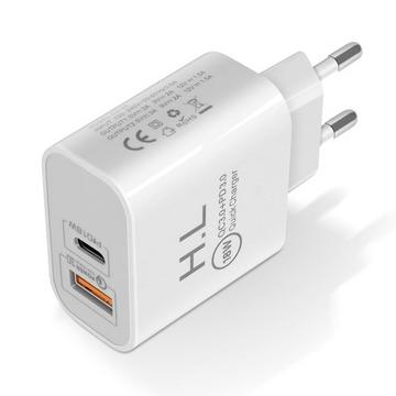 Chargeur USB C 18W + USB QC 3.0 - Blanc