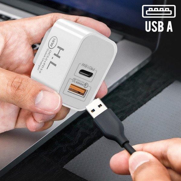 Avizar  Chargeur USB C 18W + USB QC 3.0 - Blanc 