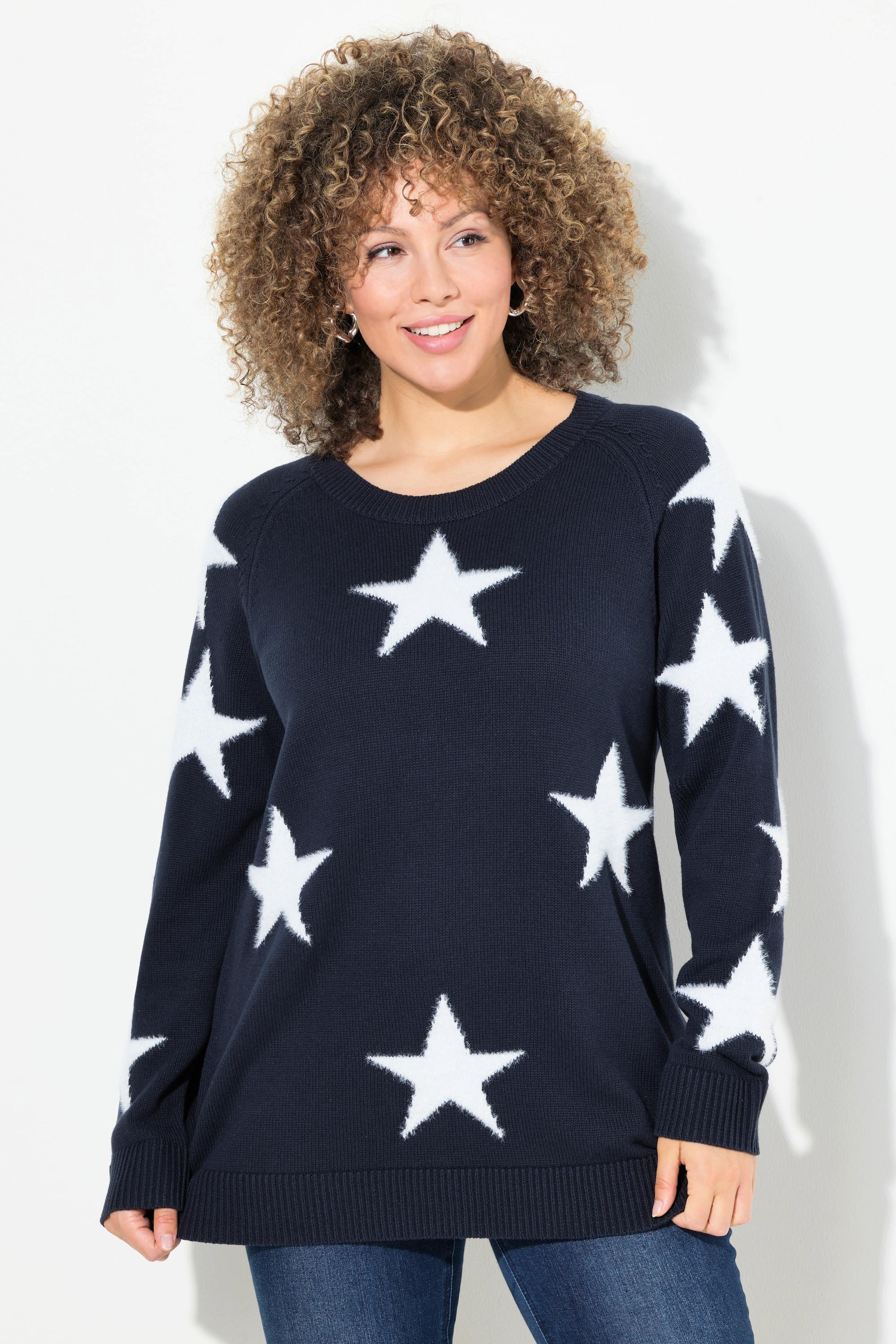 Ulla Popken  Pullover, Glitzersterne, Rundhals, Raglan-Langarm 