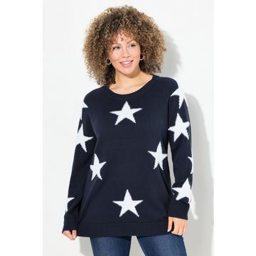 Maglione con stelle glitter, scollo a girocollo e maniche lunghe raglan