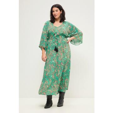 Robe trapèze coupe maxi, imprimé cachemire, décolleté en V et manches style kimono