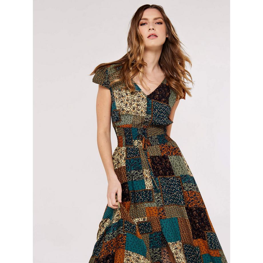 APRICOT Robe longue smockée patchwork  