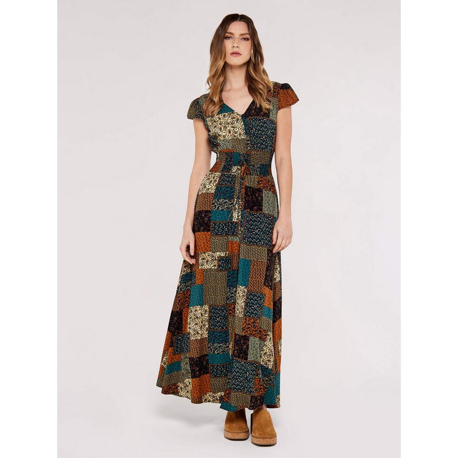 APRICOT Robe longue smockée patchwork  