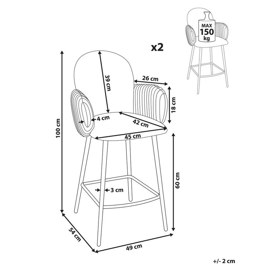 Beliani Lot de 2 chaises de bar en Tissu  AMITY  