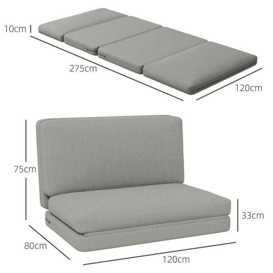 Northio Bodensofa 3-in-1 Klappbar Schlafsofa mit Samtoptik, Gepolstert Sofabett bis 240 kg belastbar für Schlafzimmer, Wohnzimmer, Hellgrau  