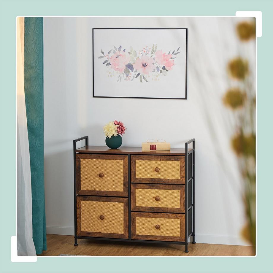 B2X Cassettiera a 5 cassetti in effetto rattan  