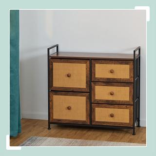 B2X Cassettiera a 5 cassetti in effetto rattan  