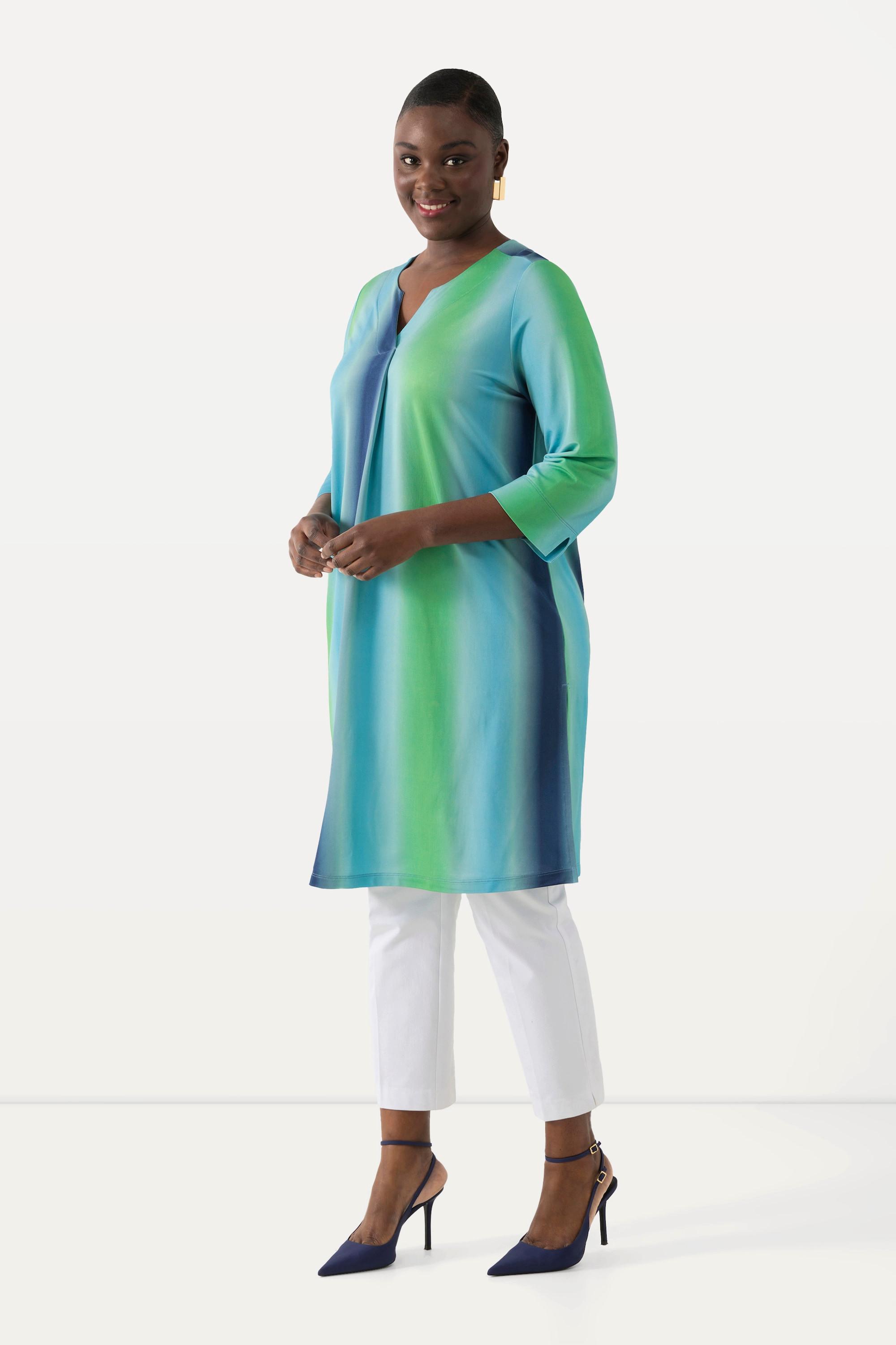 Ulla Popken  Slinky-Longshirt, Piqué, Tunika-Ausschnitt, 3/4-Arm 