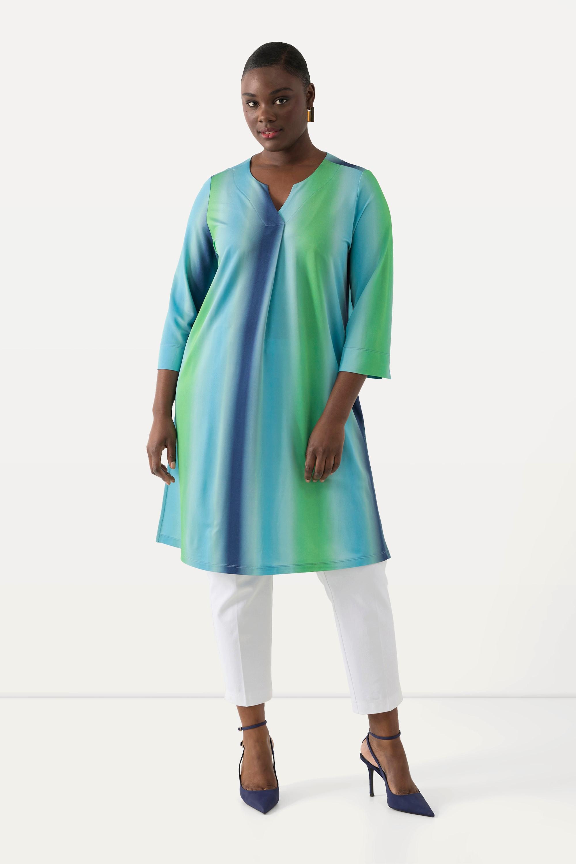 Ulla Popken  Slinky-Longshirt, Piqué, Tunika-Ausschnitt, 3/4-Arm 