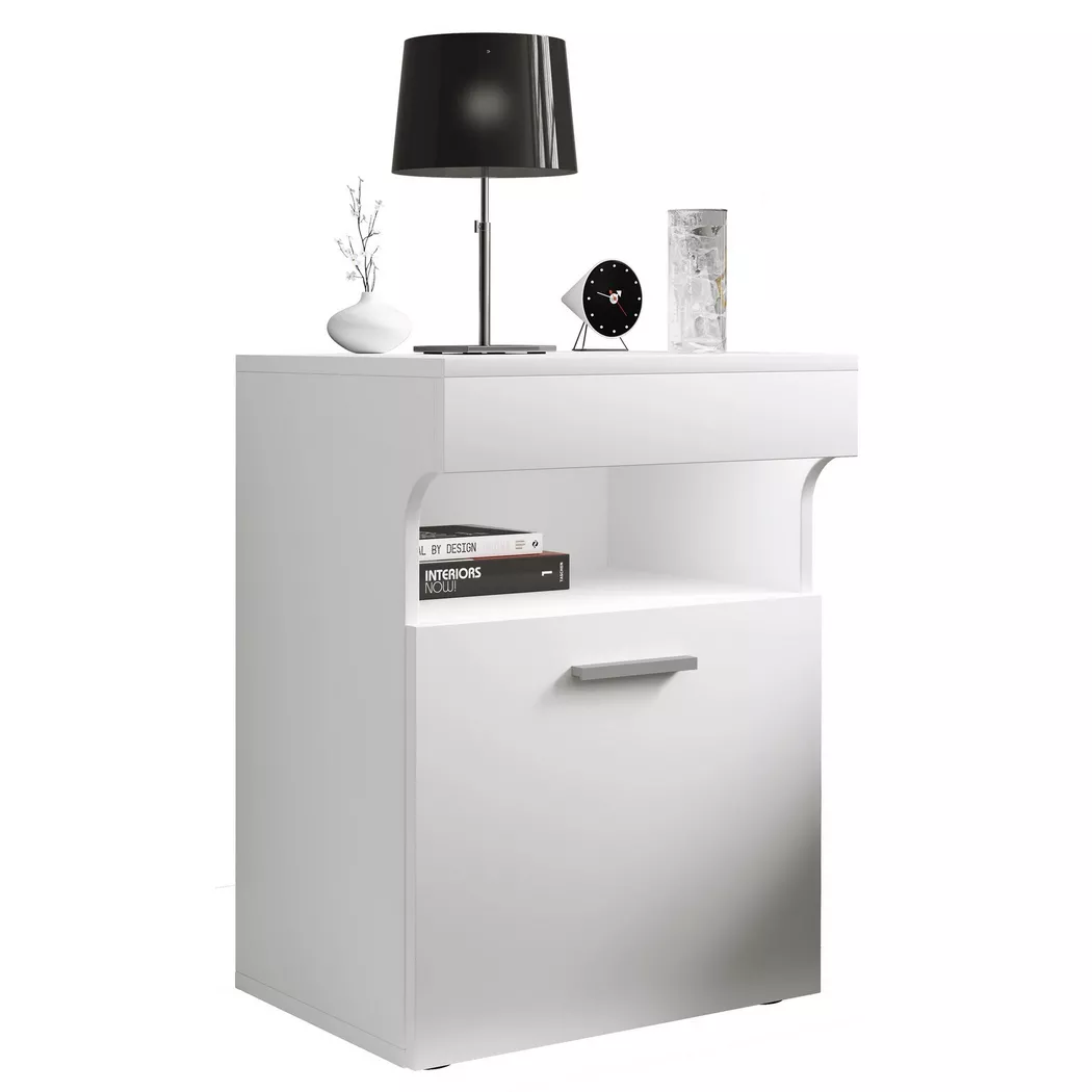 VCM - Table de nuit Table d'appoint Tiroir Console Boxspring Table de nuit Slepal M, One Size, Blanc