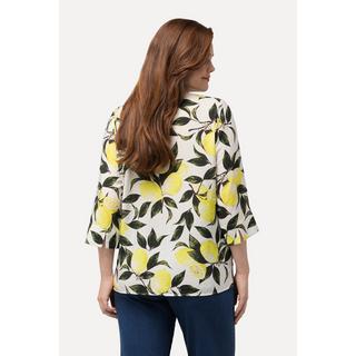 Ulla Popken  Blouse imprimé citrons, col légèrement montant. Décolleté en V et manches 3/4. 