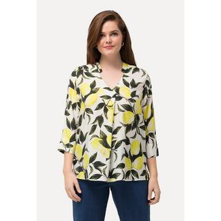 Ulla Popken  Blouse imprimé citrons, col légèrement montant. Décolleté en V et manches 3/4. 