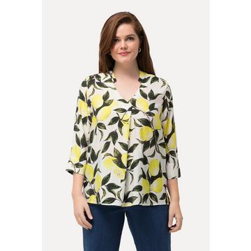 Blouse imprimé citrons, col légèrement montant. Décolleté en V et manches 3/4.